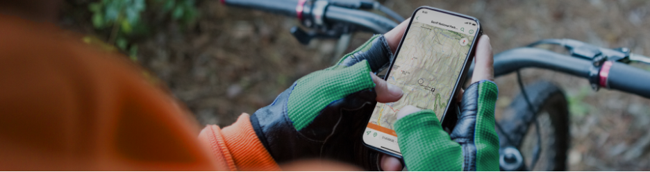 a person holding a phone in the wilderness