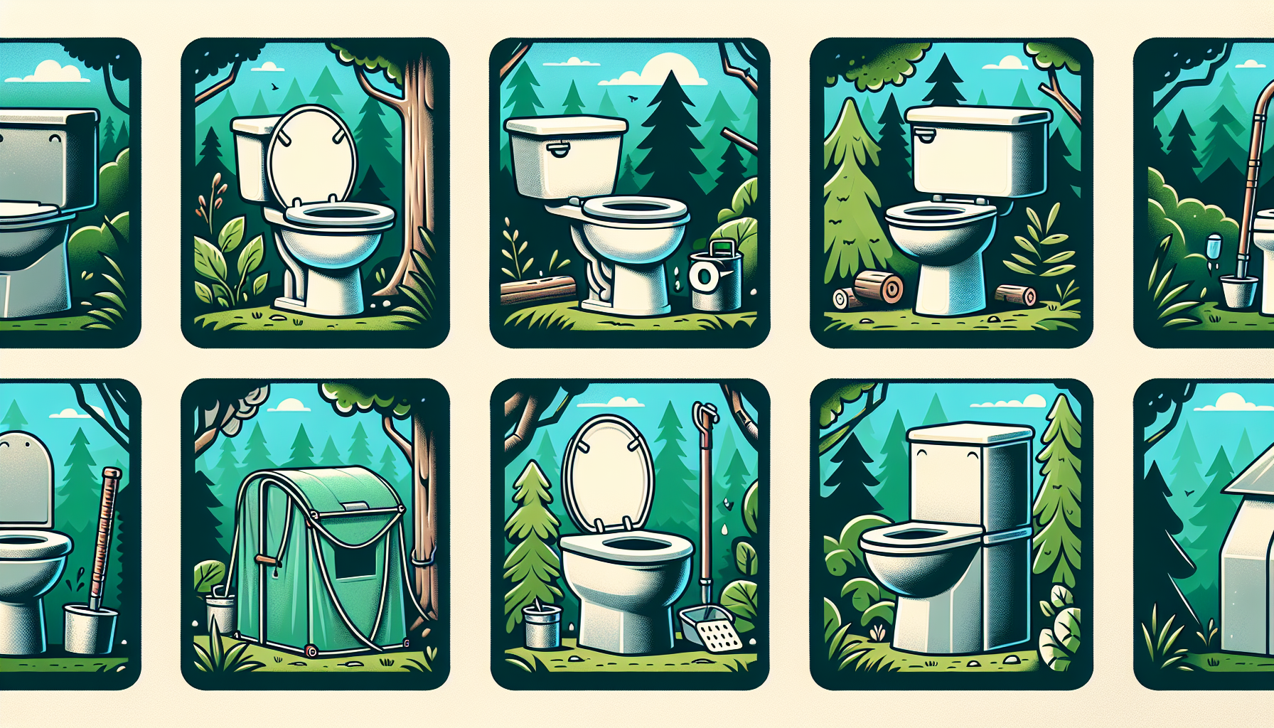 Illustration of various types of camping toilets