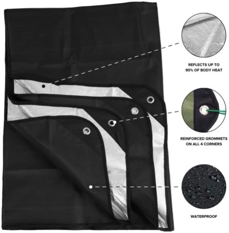 A black tarp with silver trim