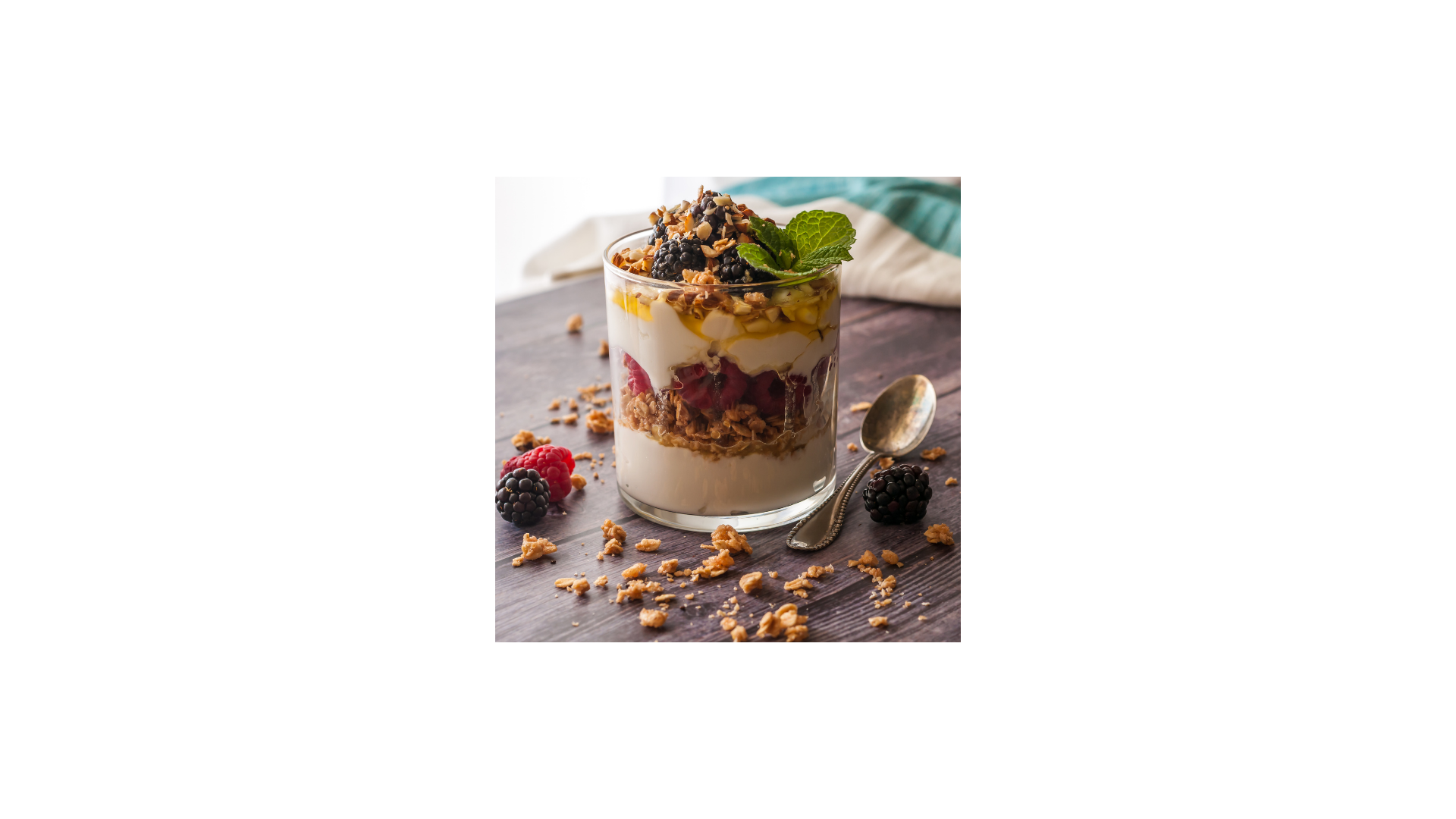 Yogurt parfait in a cup on a table