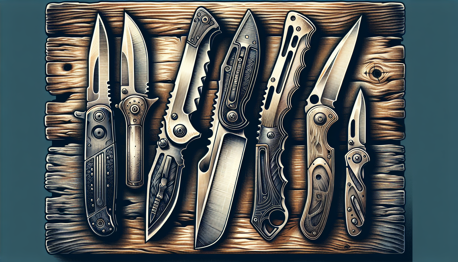 Illustration of a variety of camping knives