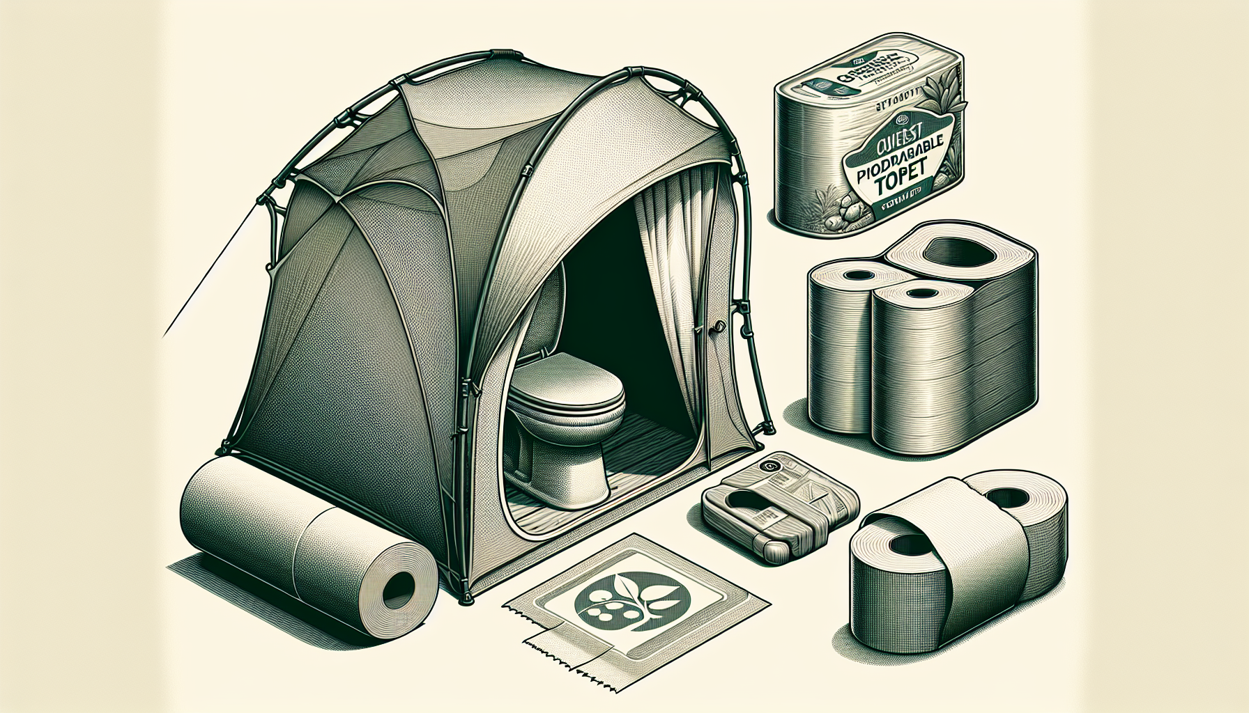 Illustration of camping toilet accessories and extras